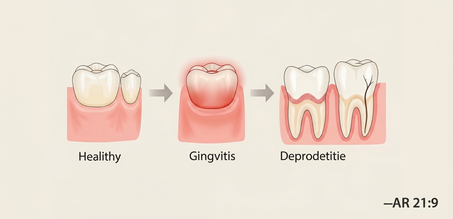Early Signs of Gum Disease seen in the progression from healthy gums to advanced periodontitis.