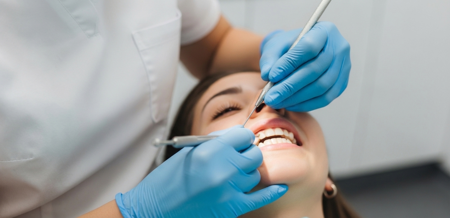 Close-up of a Periodontal Pocket Examination How Often Should You Visit a Dentist is determined by evaluations like professional gum health checks to prevent disease.