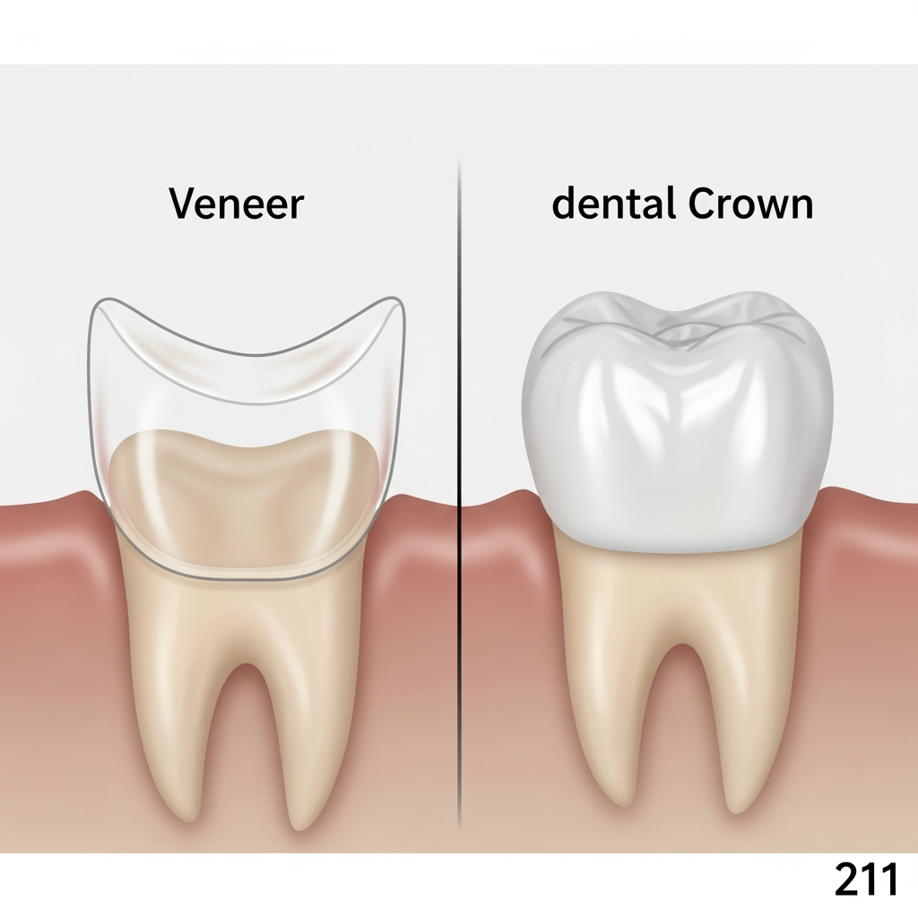 Visualizing Veneer and Crown Differences Veneers vs Crowns: Visually comparing the distinct coverage and preparation for each dental restoration.