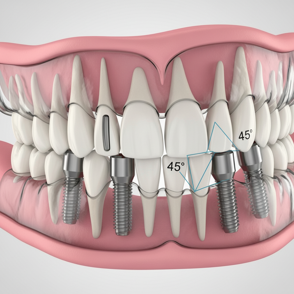 All-on-4 implant strategic angulation model All-on-4 Dental Implants in Turkey utilize four strategically placed posts to support a full arch, maximizing existing bone