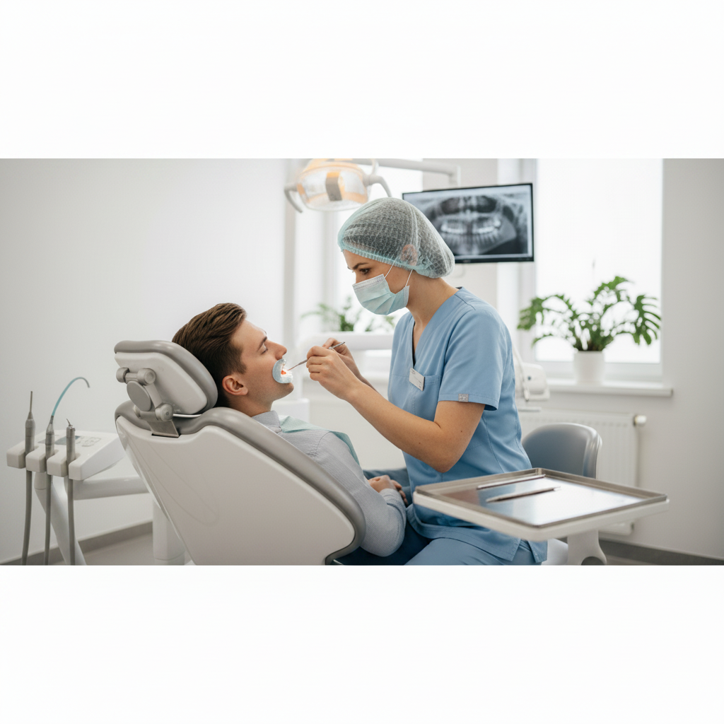 Patient receiving a professional dental examination Dentist-Recommended Oral Hygiene Tips include essential regular professional check-ups and thorough cleanings for optimal dental health