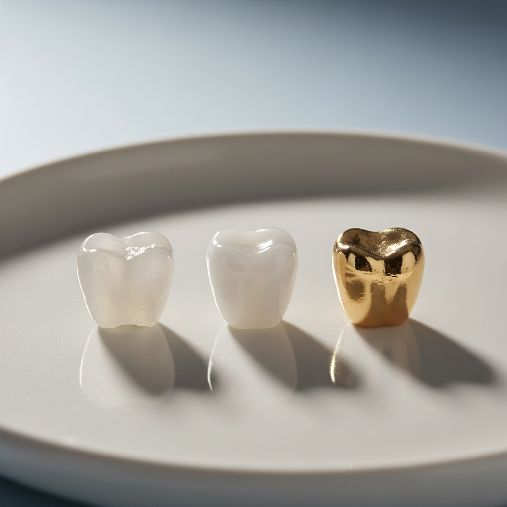 Dental Crown Material Options Visualized Dental Crown Cost in Canada. Visualizing various crown materials: porcelain, zirconia, and metal options available