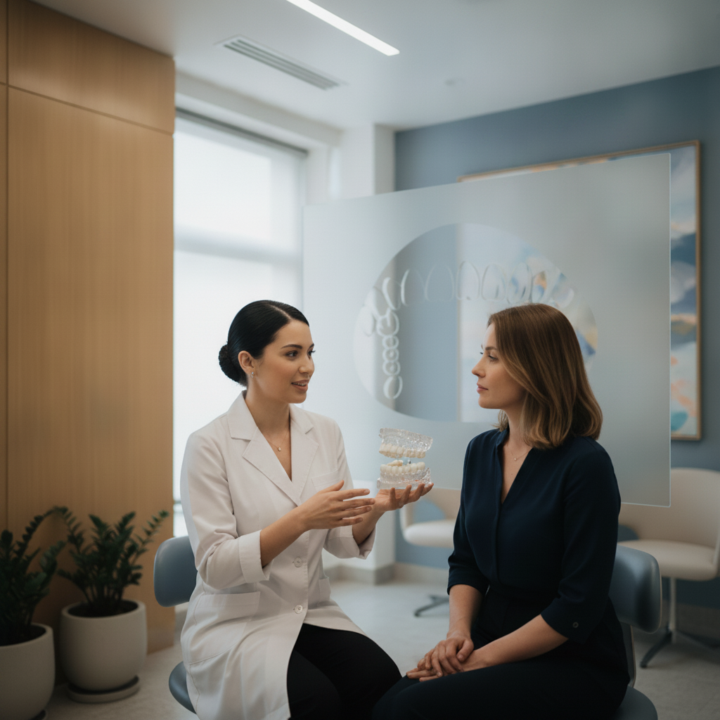 Patient Consultation with Cosmetic Dental Professional How to Choose a Cosmetic Dentist, by observing clear communication and personalized treatment plans during a consultation.