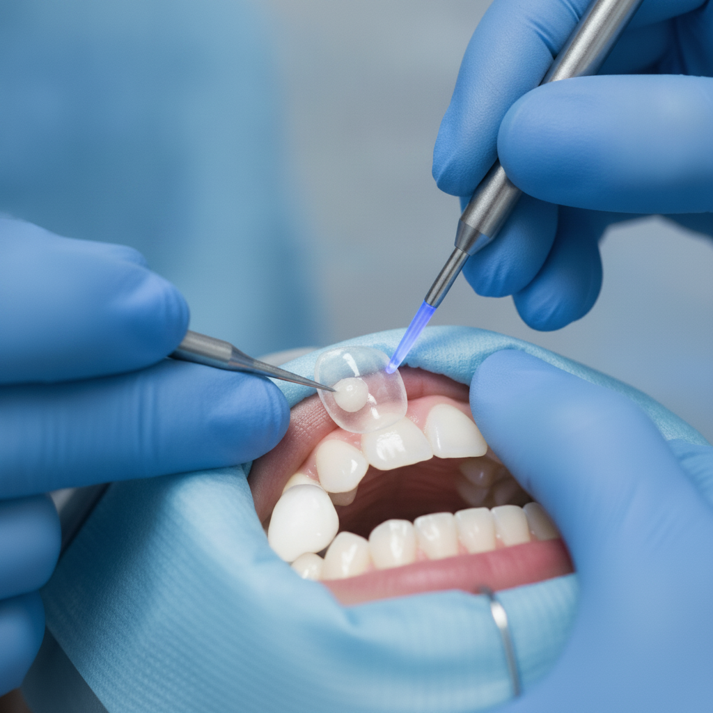 Veneers Are So Popular in Canada, demonstrating the precise bonding process by a dentist for a natural-looking smile.