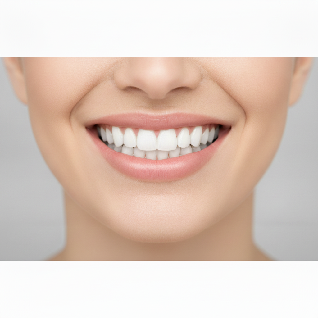 Confident smile with dazzling white, uniform teeth Achieving a Hollywood Smile, through perfectly aligned, uniformly white, and ideally shaped teeth for radiance.