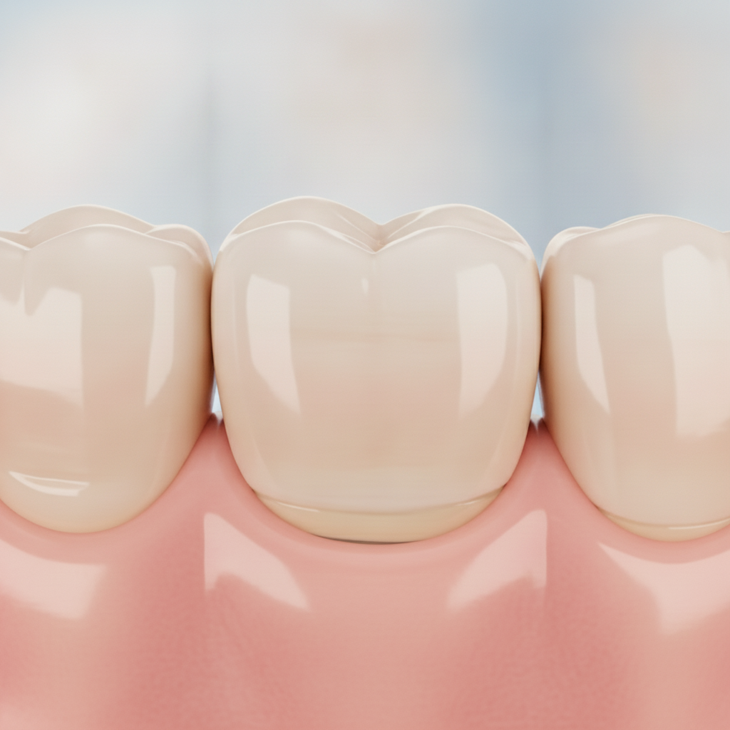 Dental Crown Cost in Canada. A photorealistic image of a dental crown seamlessly restoring a molar tooth.